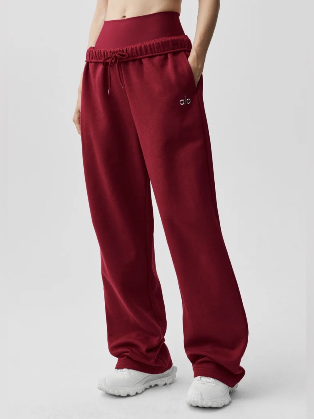 Alo Accolade Crew Neck + Straight Leg Sweatpants + Shorts in Summer Romance Red - Picture 6 of 9